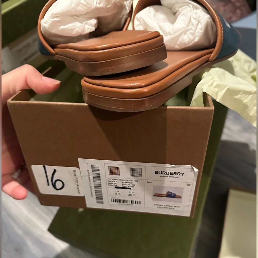Burberry Carolyn Logo Printed Denim Slides 38.5 - Picture 2 of 7